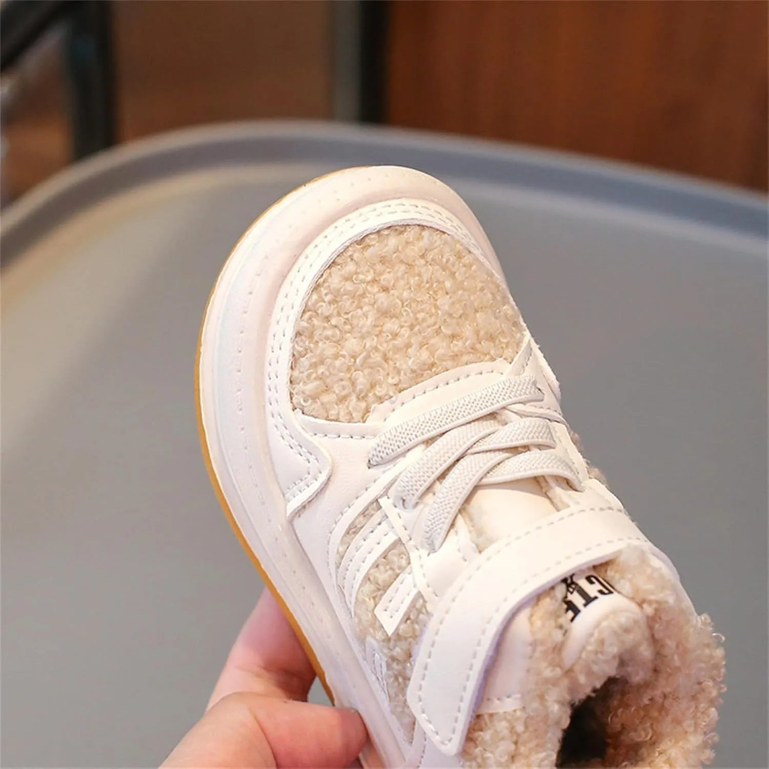 Toddler Kids Fleece Booties Anti-Slip Rubber Soft Sole Sneakers Boys Girls Warm Plush Lined Comfortable 7 Toddler Shoes