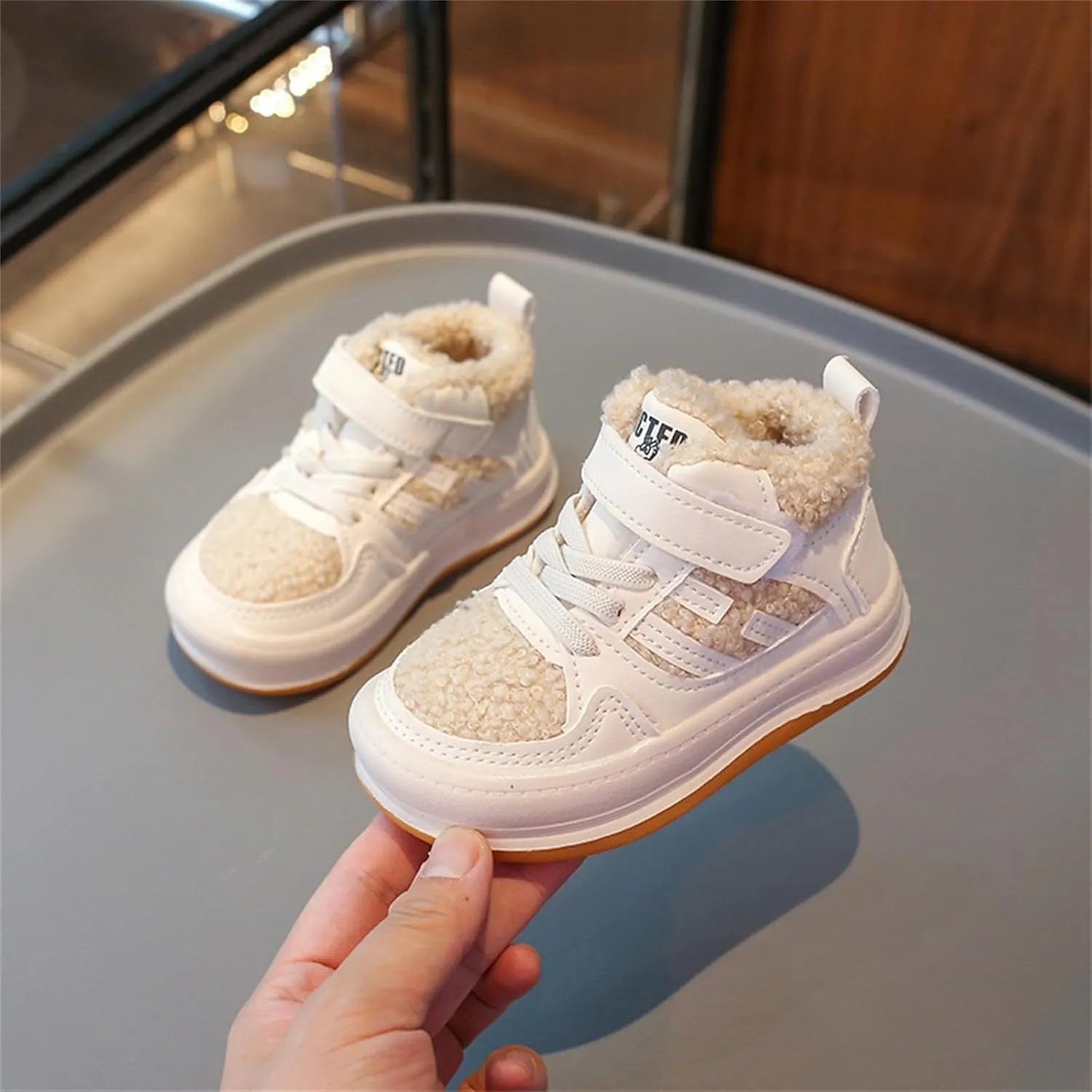 Toddler Kids Fleece Booties Anti-Slip Rubber Soft Sole Sneakers Boys Girls Warm Plush Lined Comfortable 7 Toddler Shoes