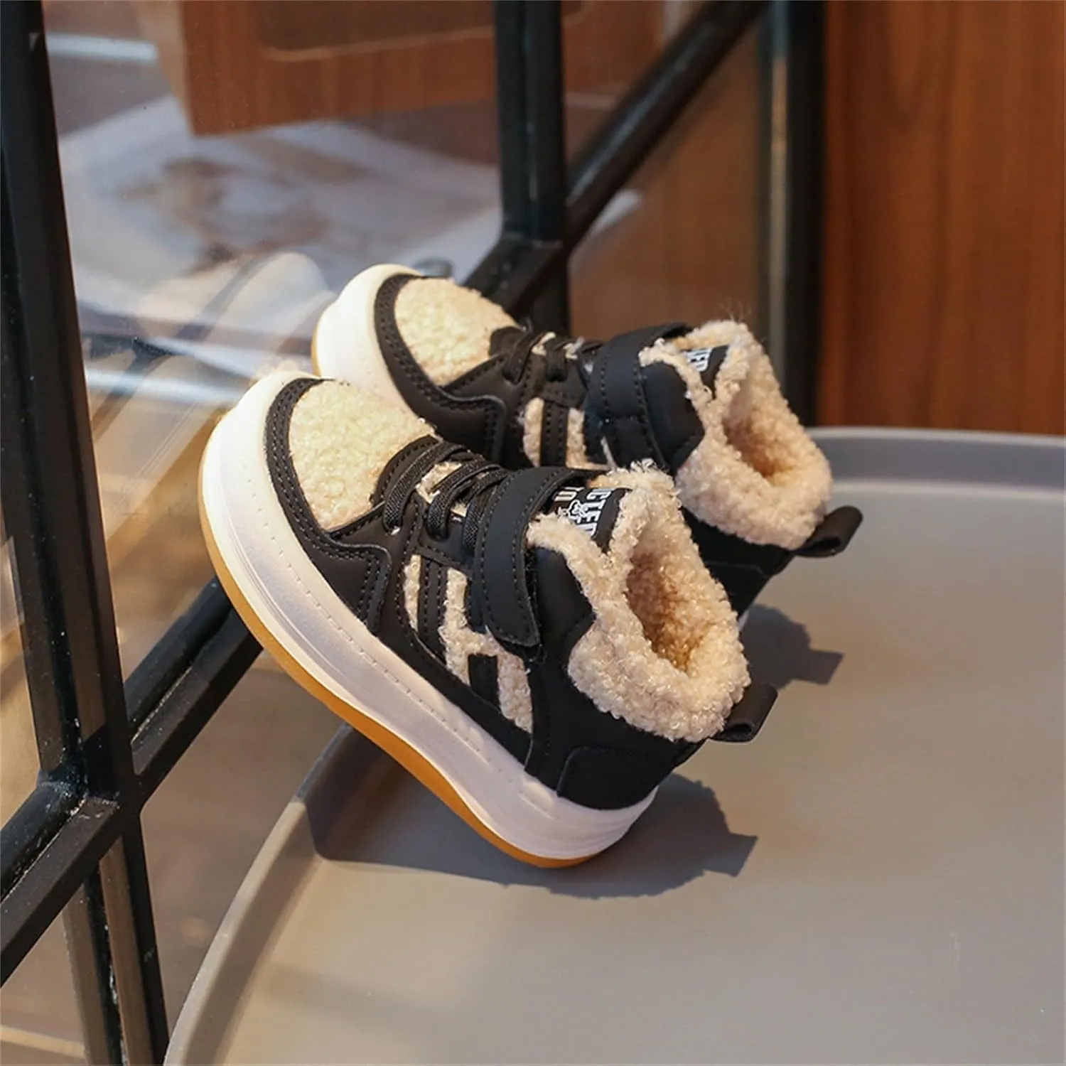 Toddler Kids Fleece Booties Anti-Slip Rubber Soft Sole Sneakers Boys Girls Warm Plush Lined Comfortable 7 Toddler Shoes