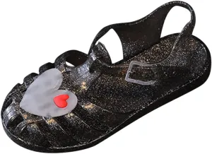 Toddler sandals Shoes Baby Girls Cute Crown Jelly Colors Clip On SHoe Hollow Out Non-slip Soft Sole Beach Sandals Z-619 Black 11.5