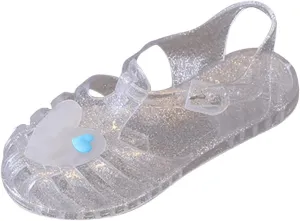 Toddler Sandals Shoes Baby Girls Cute Crown Jelly Colors Clip On Shoe Hollow Out Non-Slip Soft Sole Beach Sandals Z-619 White 8