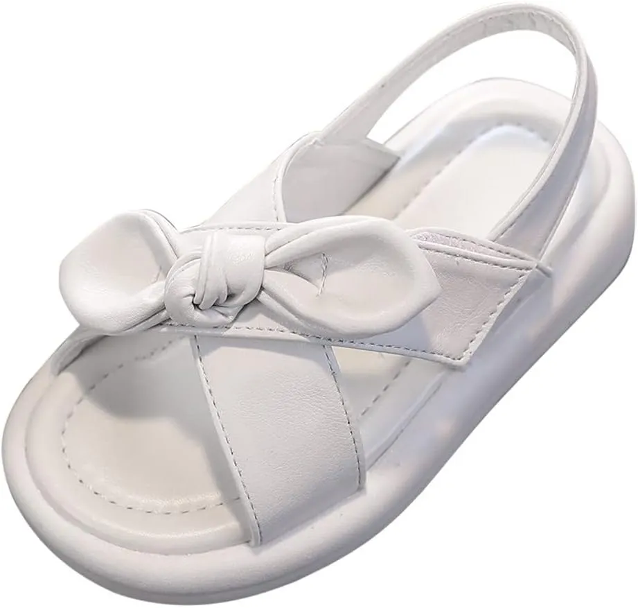 Toddler Sandals Shoes Baby Girls Cute Solid Color Slip On Shoes Bow Non-slip Soft Sole Beach Sandal Comfort Daily V-313 White 7