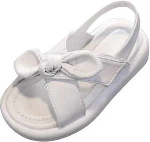 Toddler Sandals Shoes Baby Girls Cute Solid Color Slip On Shoes Bow Non-slip Soft Sole Beach Sandal Comfort Daily V-313 White 7