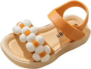 Toddler Shoes Baby Girls Sandals Shoes Cute Fashion Solid Slip On Flowers Non-slip Soft Sole Beach Sandals Comfort S-744 Orange 10
