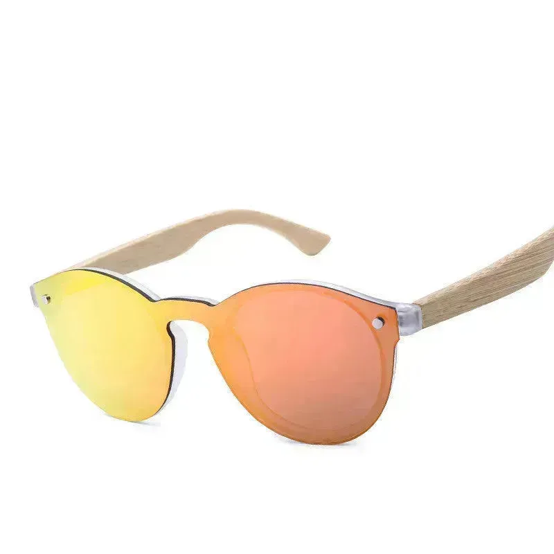 Unisex Sunglasses Color Film Wood Round Sunglasses Round Fashion Retro Bamboo Glasses For Men And Women