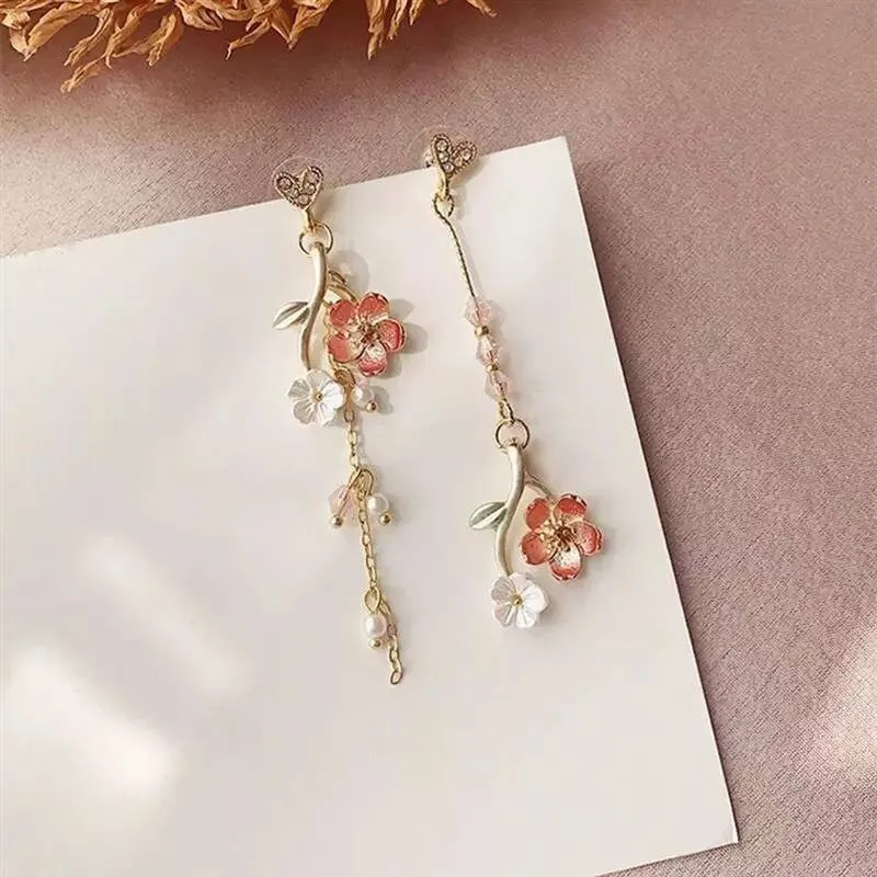 Vintage earrings with pink flower/Vintage earrings with red flower, earrings, boho, bohemian, vintage earrings, art deco earrings, 1980s