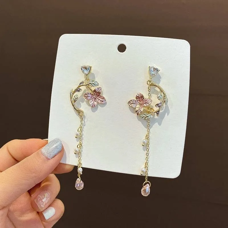 Vintage earrings with pink flower/Vintage earrings with red flower, earrings, boho, bohemian, vintage earrings, art deco earrings, 1980s