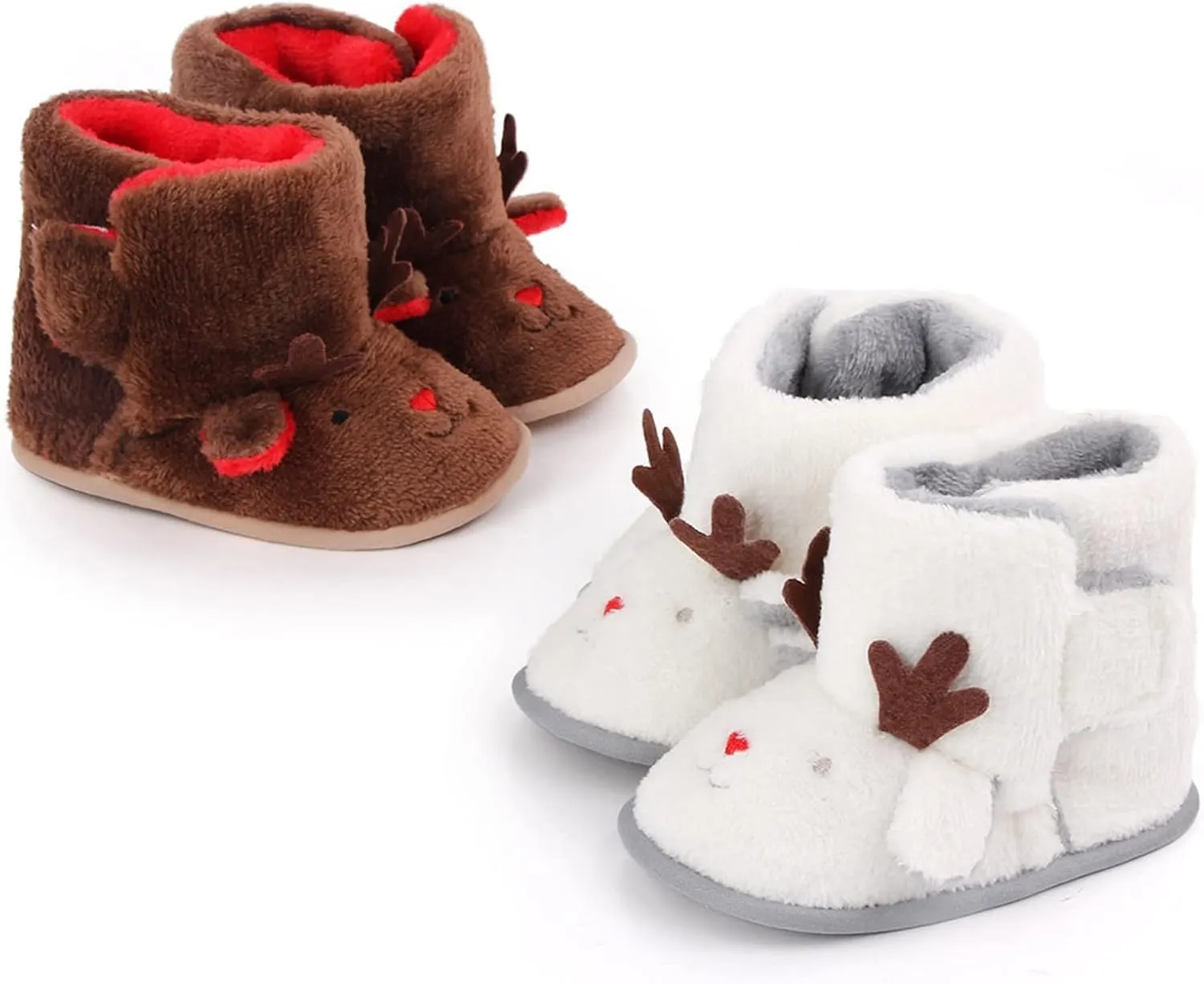 Warm Winter Baby Shoes Cartoon Deer Shape Christmas Baby Shoes Baby Soft Sole Toddler Shoes Winter Booties for Infants (White, 6-12 Months)