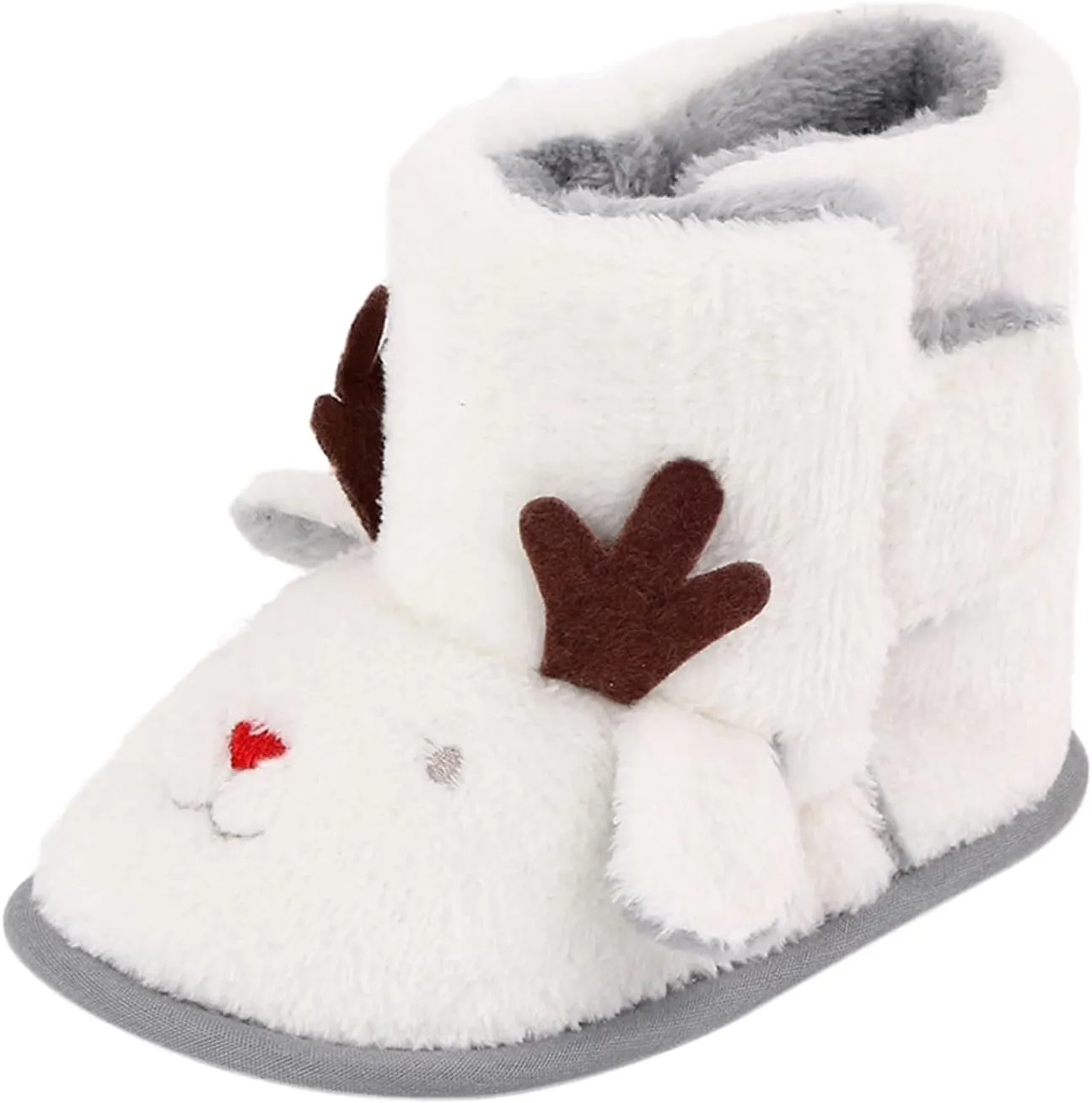 Warm Winter Baby Shoes Cartoon Deer Shape Christmas Baby Shoes Baby Soft Sole Toddler Shoes Winter Booties for Infants (White, 6-12 Months)