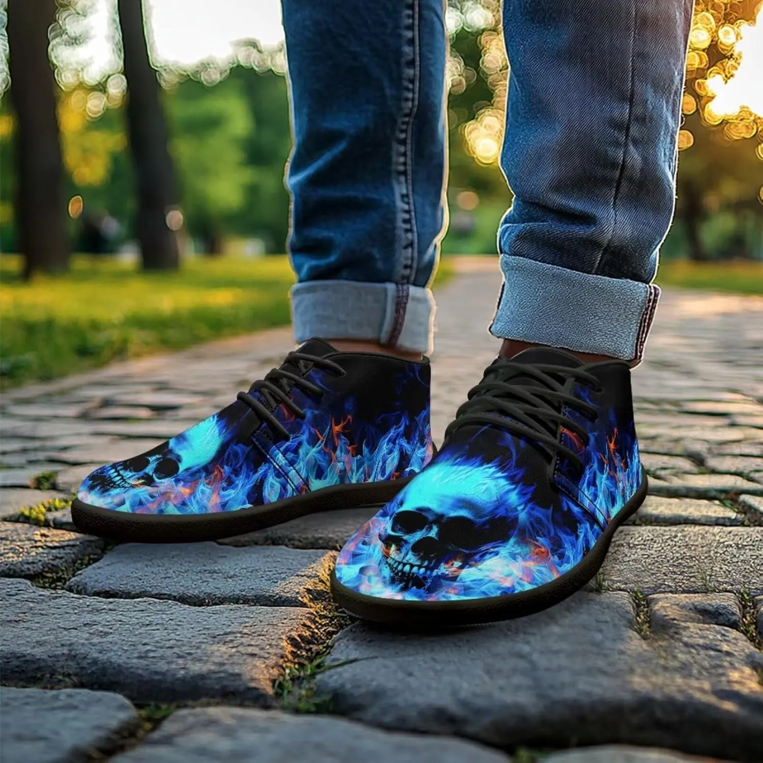 Wide Toe Skull Print Barefoot Shoes for Men - Cross Training Running Shoes with Rubber Sole