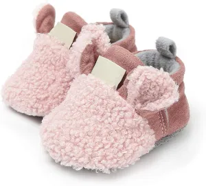 Winter Warm Baby Boys Girls Cotton Slippers Non-Slip Soft Sole Toddlers Booties Cute Cartoon Animal Fleece Cozy Infant Shoes