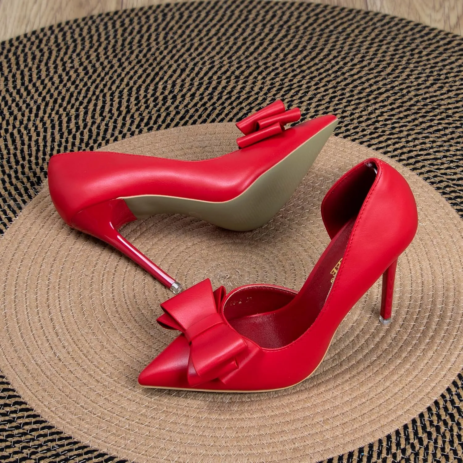 Womens Closed Toe Stiletto Pumps with Bow Slip On Pointed Toe D'Orsay High Heels for Women Comfortable Wedding Party Evening Dress Stiletto Shoes 4.13"