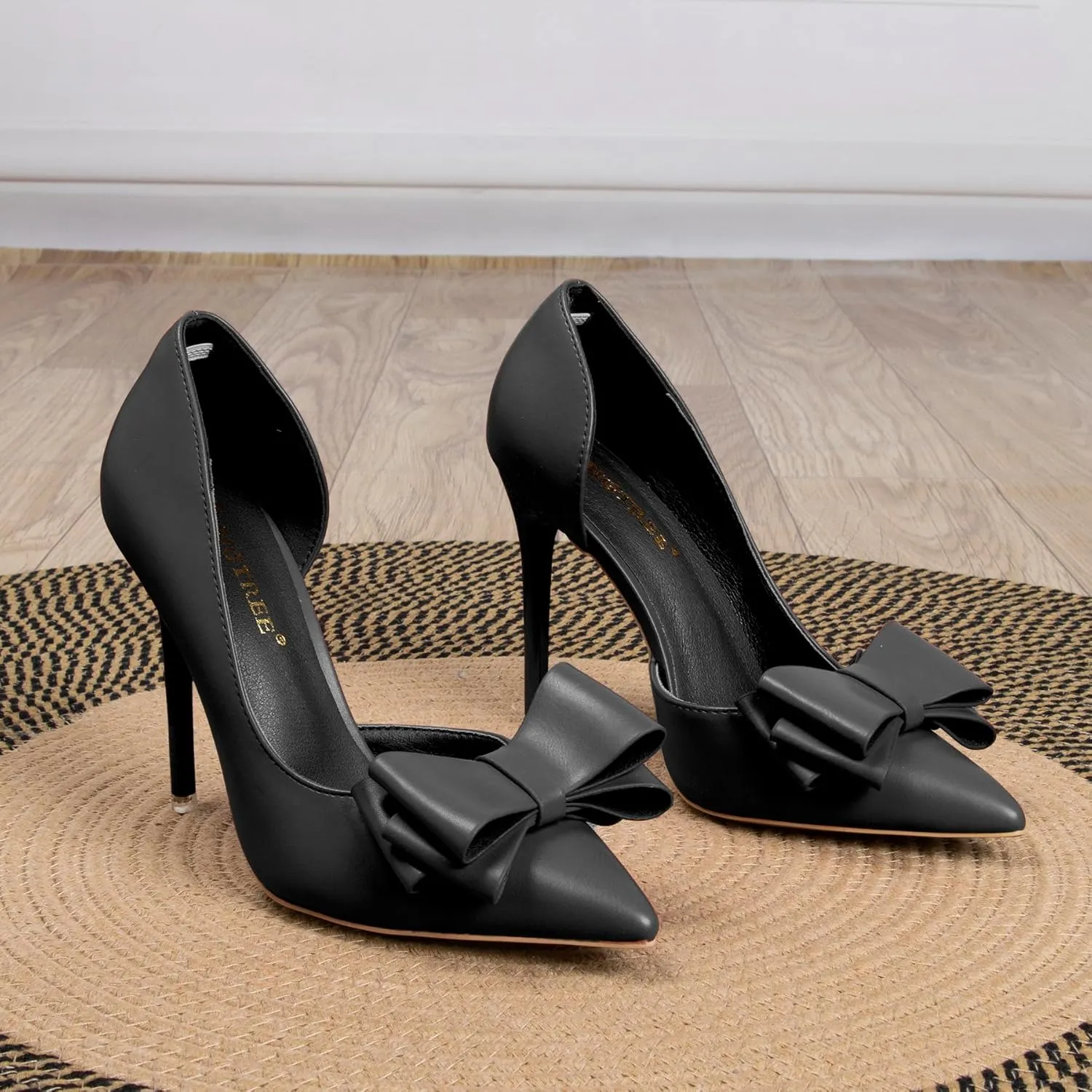 Womens Closed Toe Stiletto Pumps with Bow Slip On Pointed Toe D'Orsay High Heels for Women Comfortable Wedding Party Evening Dress Stiletto Shoes 4.13"