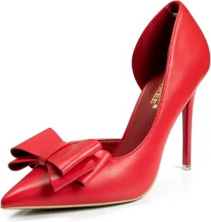 Womens Closed Toe Stiletto Pumps with Bow Slip On Pointed Toe D'Orsay High Heels for Women Comfortable Wedding Party Evening Dress Stiletto Shoes 4.13"