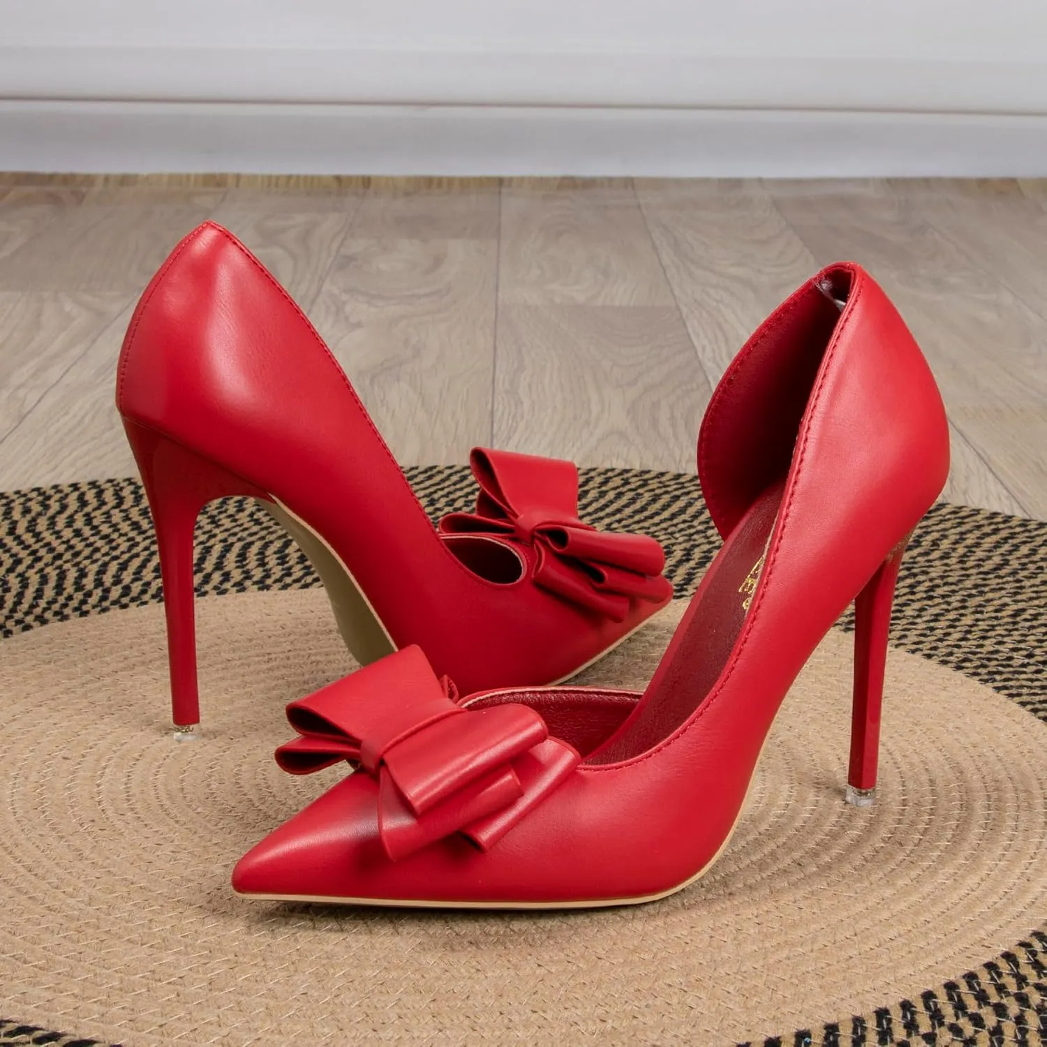 Womens Closed Toe Stiletto Pumps with Bow Slip On Pointed Toe D'Orsay High Heels for Women Comfortable Wedding Party Evening Dress Stiletto Shoes 4.13"