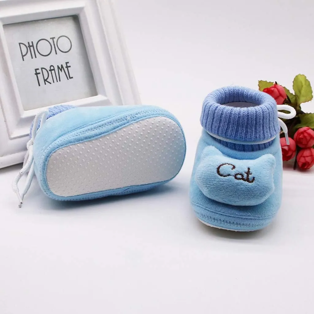 WUAI Newborn Baby Cozy Fleece Booties with Non Skid Bottom Soft Sole Winter Thick Warm Floor Socks Crib Shoes Boots