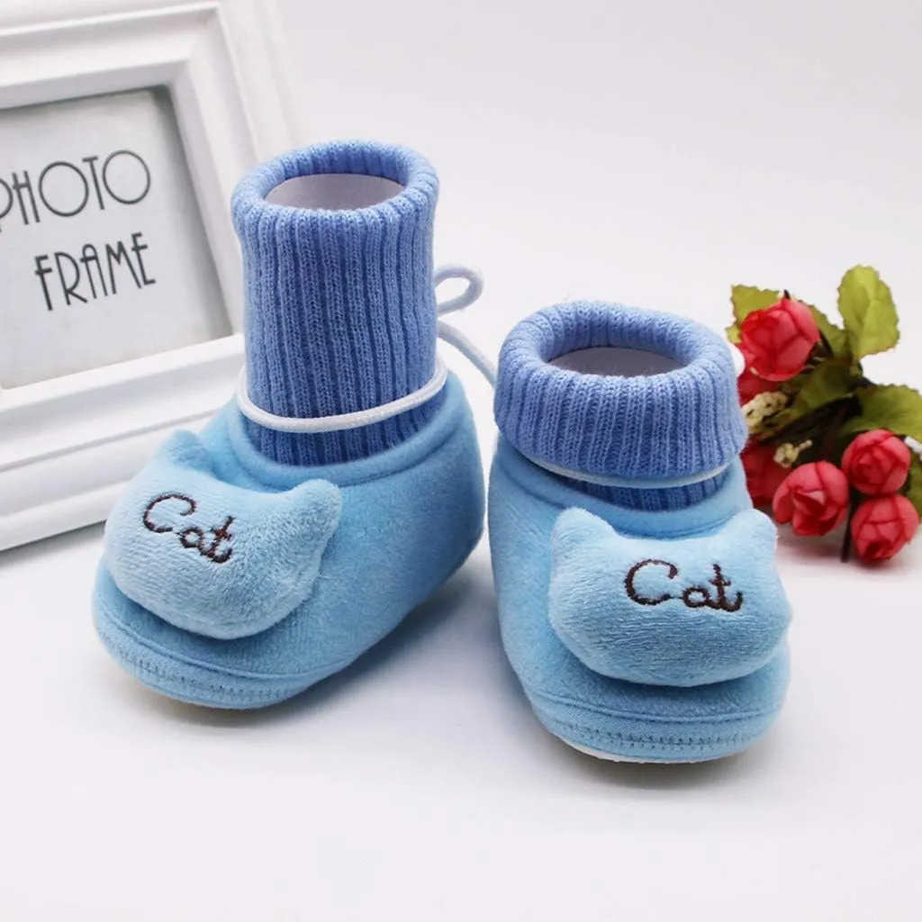 WUAI Newborn Baby Cozy Fleece Booties with Non Skid Bottom Soft Sole Winter Thick Warm Floor Socks Crib Shoes Boots