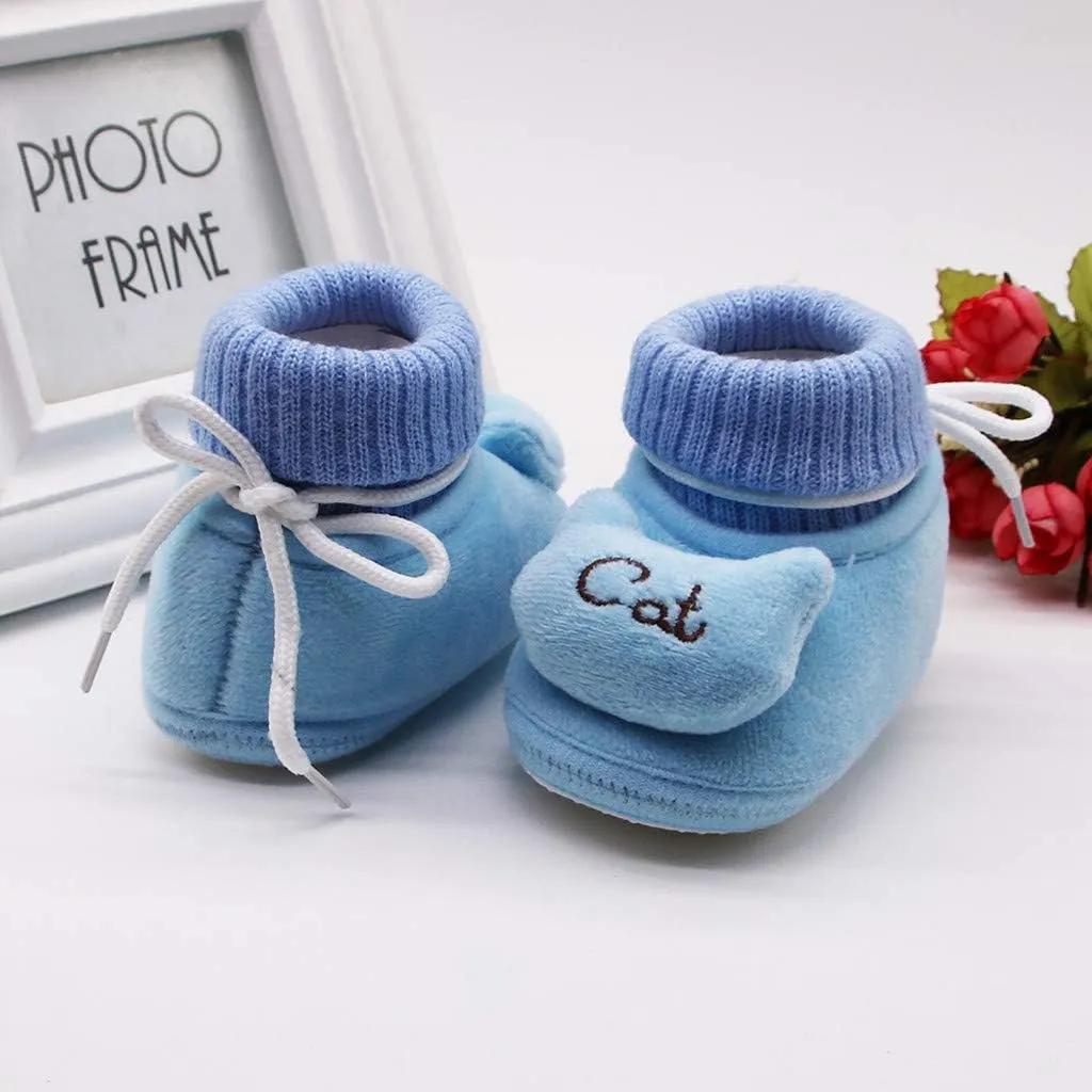 WUAI Newborn Baby Cozy Fleece Booties with Non Skid Bottom Soft Sole Winter Thick Warm Floor Socks Crib Shoes Boots